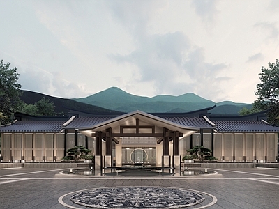 新中式入口大门 入口景观 酒店入口 大门