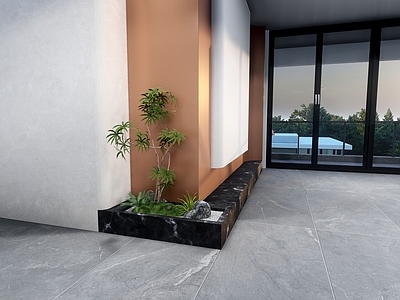 新中式家居阳台 室内景观 室内小品 小品景观 室内植物造景