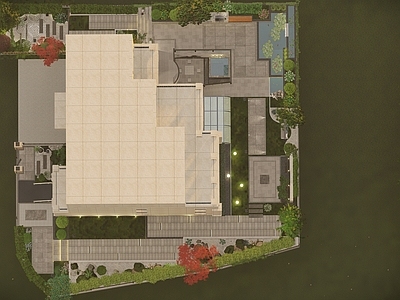 新中式别墅庭院 新中式庭院 园林景观 300平花园