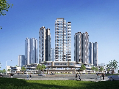 现代主义小区建筑 现代精工社区住宅 小区底商建筑 洋房建筑 高层建筑 整体模型