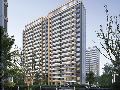 现代轻奢高层住宅 现代精工高层住宅 双拼 精工立面 平顶 细节