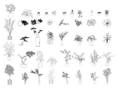 现代综合植物图库 现代绿植盆栽 施工图