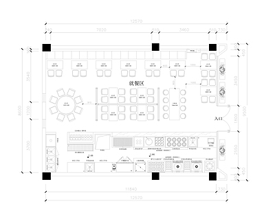现代其他餐饮空间 社会餐饮平面方案 施工图