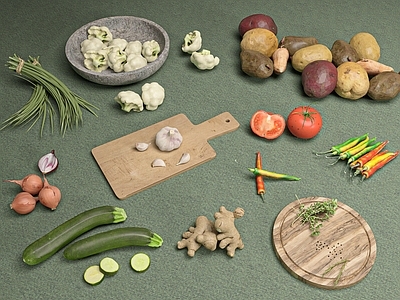 写实主义水果蔬菜 蔬菜水果  烹饪食物  厨房餐具  刀具果盘  菜板砧板