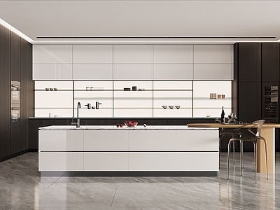 现代极简开放式厨房 开放式厨房 橱柜 吧台 岛台 极简