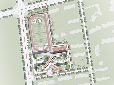 现代学校建筑 小学总平面 教学楼 综合楼 报告厅 施工图