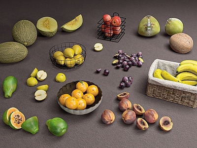 写实主义水果蔬菜 水果蔬菜  瓜果食物  厨房餐具  刀具果盘  菜板砧板