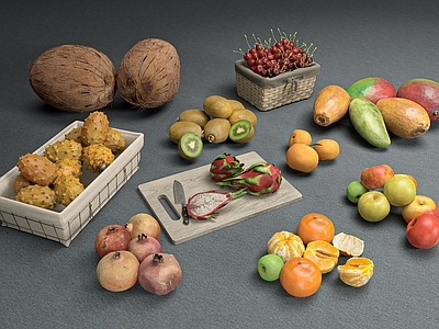 写实风水果蔬菜 水果蔬菜  瓜果食物  厨房餐具  刀具果盘  菜板砧板
