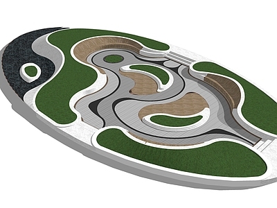 现代曲线景观广场景观 现代曲线弧线景观 街角公园异形花基 流线坐凳种植池 口袋公园镜面水景 木平台下沉空间