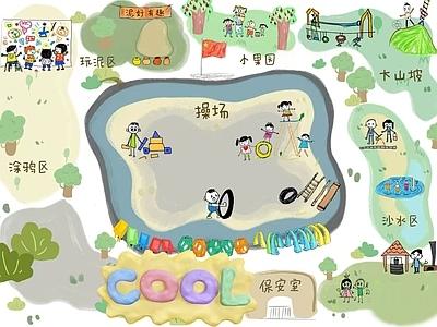 现代其他挂画 插画幼儿园地图 手绘儿童游玩地图 手绘卡通地图