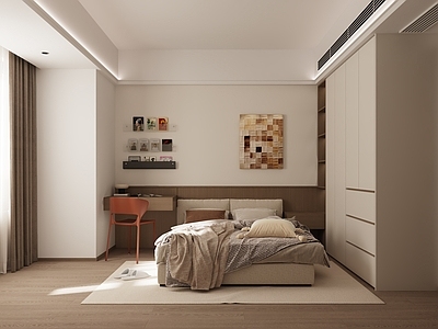 奶油风榻榻米卧室 现代通用儿童房 现代次卧 儿童房