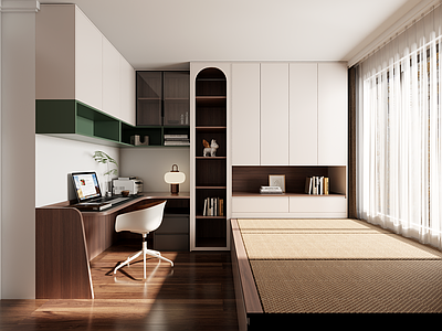 日式榻榻米卧室 现代风格 榻榻米 书房