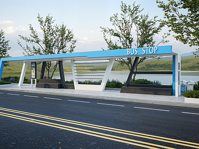 现代简约公交站台 公交站台 公交车站 站台