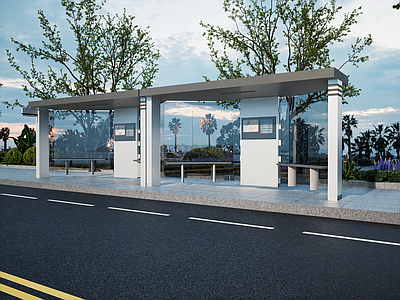 现代简约公交站台 公交车站 公交站台 车站z 站台