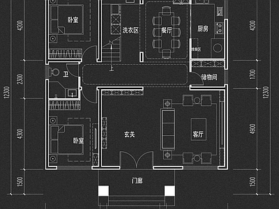 别墅 农村两层自建房 11米X12米 施工图