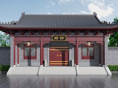 新中式古建筑 门头 别墅大门 庭院门 入户门 古建