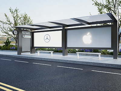现代简约公交站台 公交车站 公交站台 车站 站台