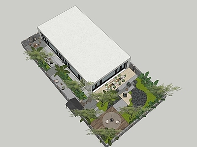 新中式别墅庭院 现代庭院