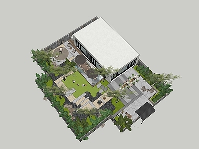 新中式别墅庭院 现代庭院