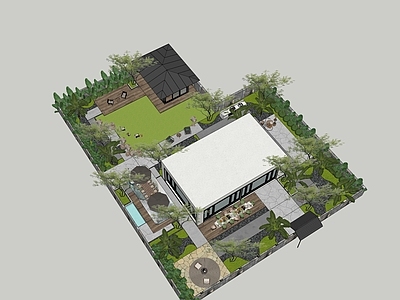 新中式别墅庭院 现代庭院