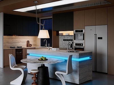 现代极简休息区  开放式厨房