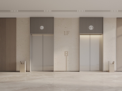现代简约电梯间 现代电梯间 电梯 升降梯 垃圾桶 升降按钮