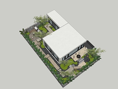 新中式别墅庭院 现代庭院