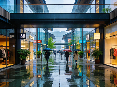 现代街道外景 商业街外景 人行道 街道夜景 街道外景 雨景