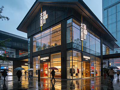现代街道外景 商业街外景 人行道 街道夜景 街道外景 雨景