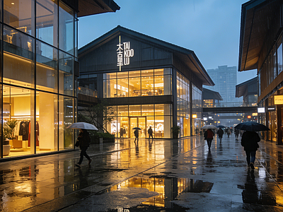 现代街道外景 商业街外景 人行道 街道夜景 街道雨景 街道外景