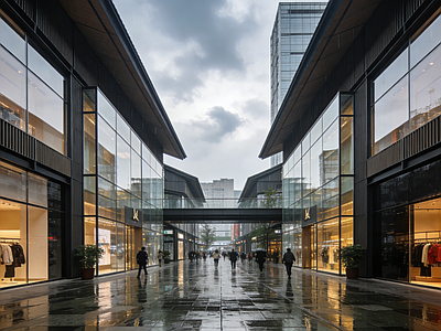 现代街道外景 商业街外景 人行道 街道夜景 街道雨景 街道外景