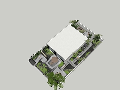 新中式别墅庭院 现代庭院x