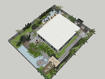 新中式别墅庭院 现代庭院