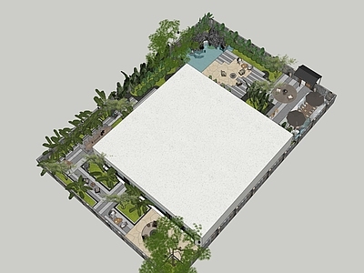 新中式别墅庭院 现代庭院