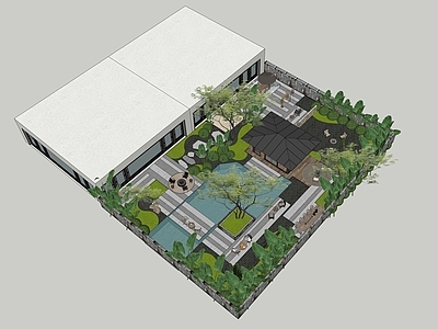 新中式别墅庭院 现代庭院