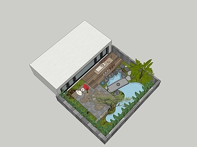 新中式别墅庭院 现代庭院