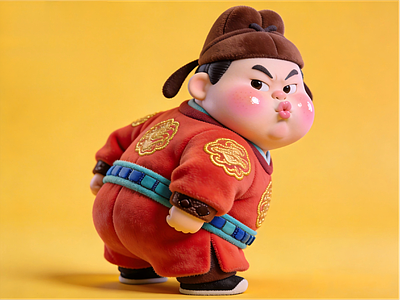 新中式雕塑摆件 唐朝卡通IP人物 胖子卡通公仔 美陈 摆件 雕塑