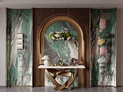 现代轻奢玄关 玄关过道 入户门厅 端景 玄关背景墙 端景台