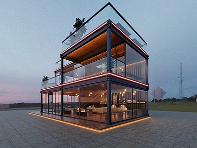 现代工业风餐饮建筑 咖啡店外观