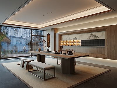 新中式茶室 茶室 茶台 茶桌椅