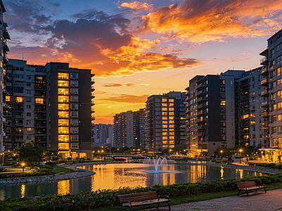 现代小区HDR 居民区黄昏HDR 黄昏HDR 小区夜景HDR