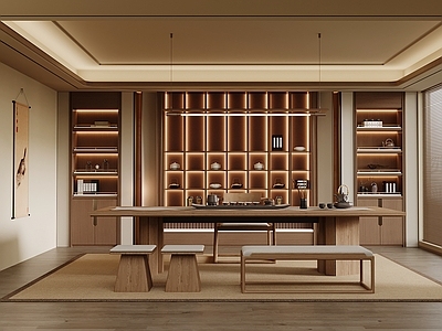 新中式茶室 茶室 茶桌椅 茶叶柜