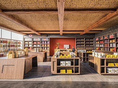新中式其他店铺 茶叶展示店 茶叶店 店铺 展柜 食品展示