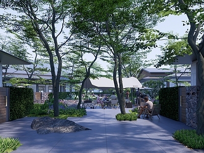 新中式别墅庭院 度假酒店庭院 酒店花园 别墅庭院 林下空间 休憩空间