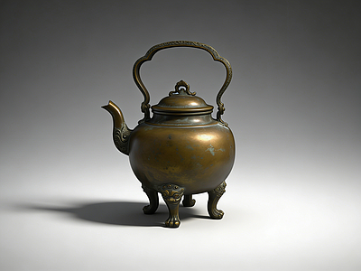 新中式茶具 铜壶水壶 摆件 铜雕 AI渲染