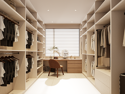 奶油风衣帽间 衣帽间 开放式 梳妆台 行李箱