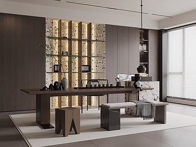 新中式茶室 茶室 茶桌椅 茶柜