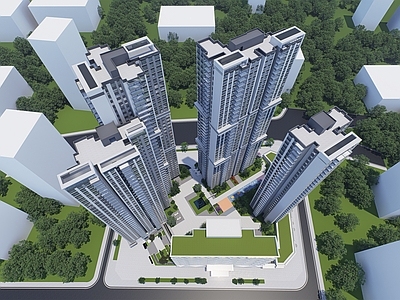 现代主义小区建筑 住宅景观 住宅建筑 小区景观 超高层小区建筑