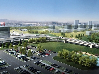 现代简约车站外观 机场 停车场 飞机