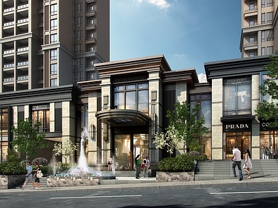 新古典主义售楼处外观 小区大门 商业门头 小区底商